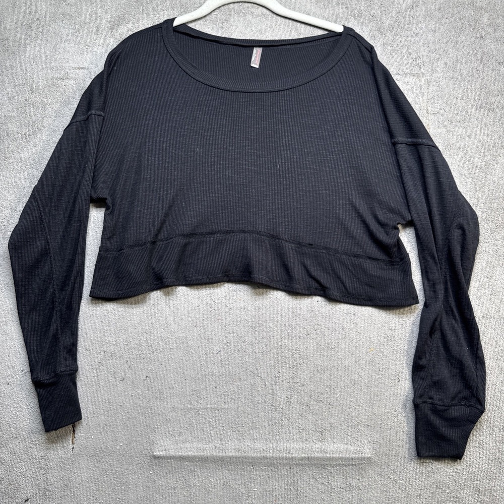 Free People Movement Black Cropped Long Sleeve Active Top Women's XS‎